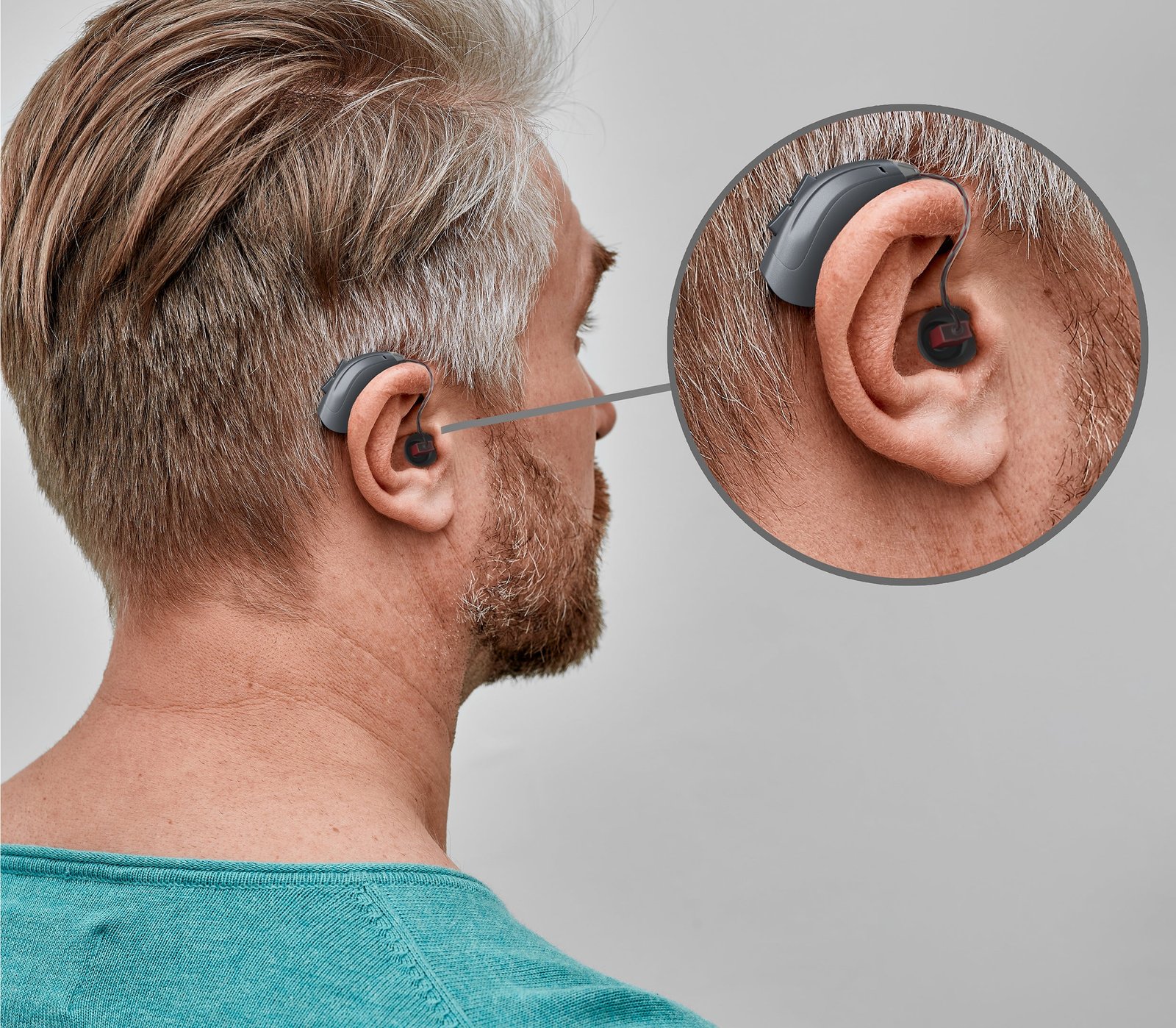 Close-up of a behind-the-ear (BTE) hearing aid