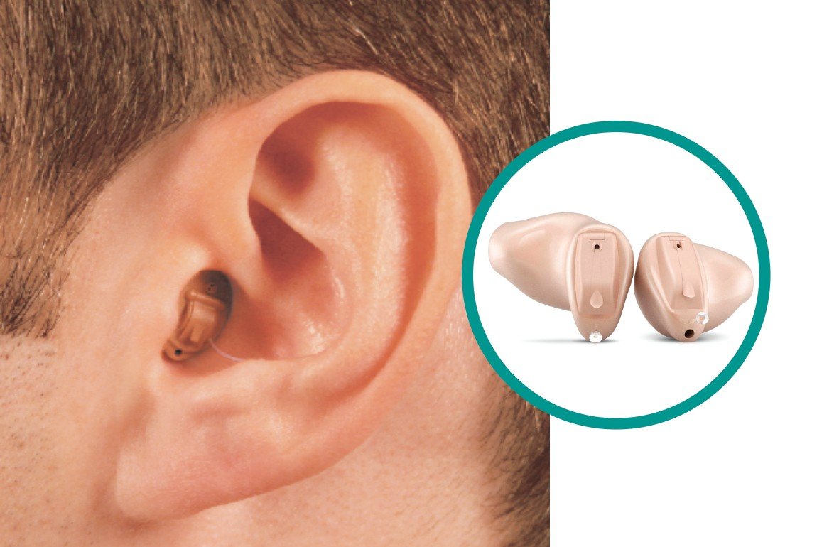Close-up of a completely-in-canal (CIC) hearing aid