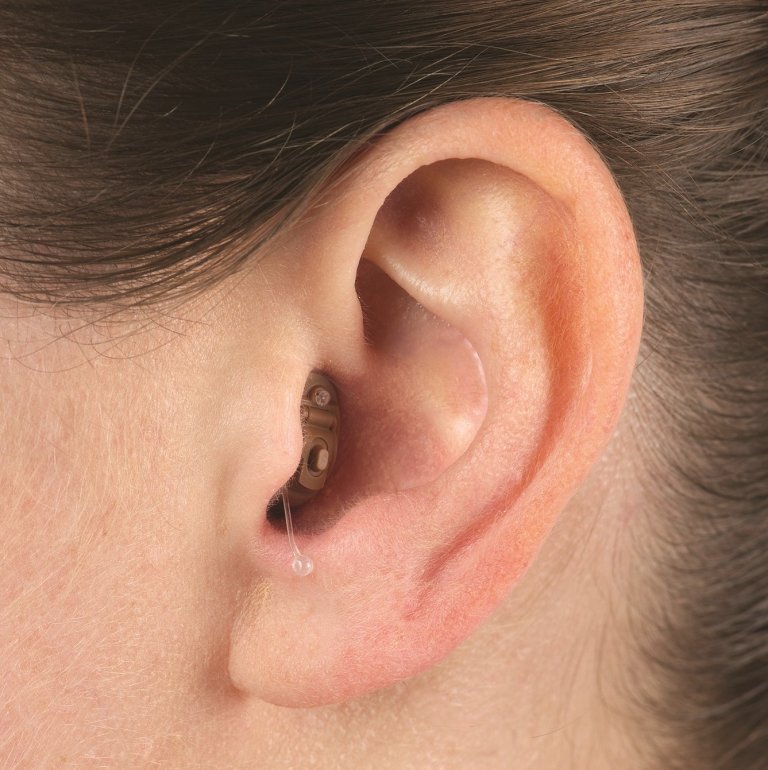 Close-up of an in-the-ear (ITE) hearing aid